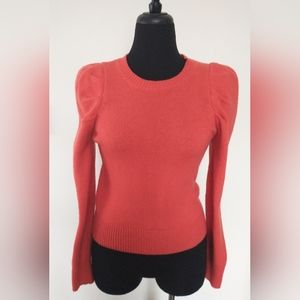 Deep Orange Puff-Sleeve Sweater